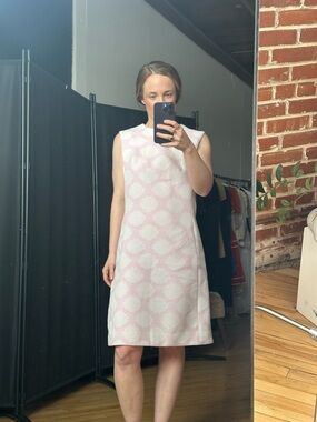 Vintage Sleeveless Pink Patterned Shift Dress - Unbranded